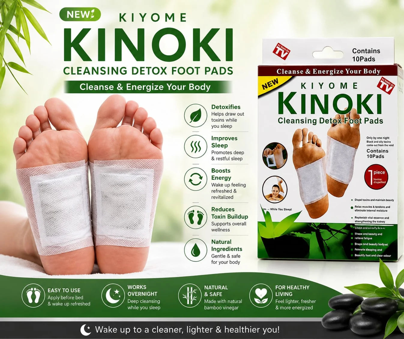 Kinoki Detox Foot Patches - Nightly Cleansing Routine - ( 10PCS/BOX ) - BUY 1 BOX GET 1 FREE